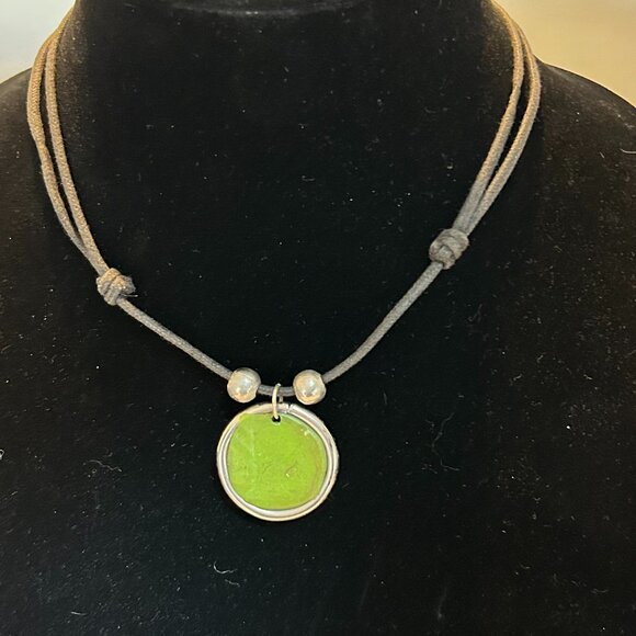 Jane Diaz Sterling Silver 925 OM symbol Green Charm - Silver Beaded Necklace - Picture 5 of 9